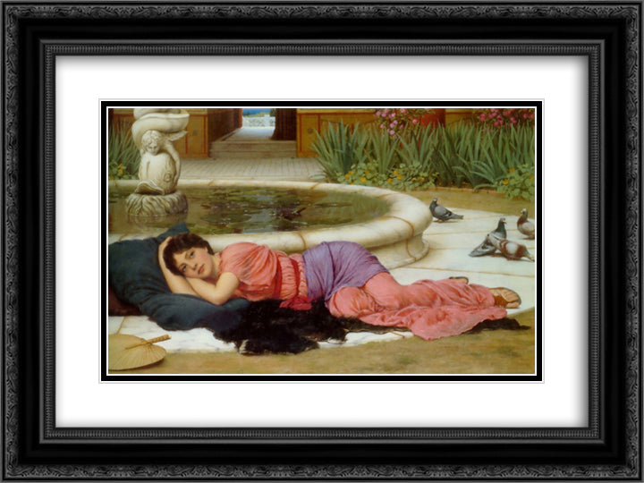 A Cool Retreat 24x18 Black Ornate Wood Framed Art Print Poster with Double Matting by Godward, John William