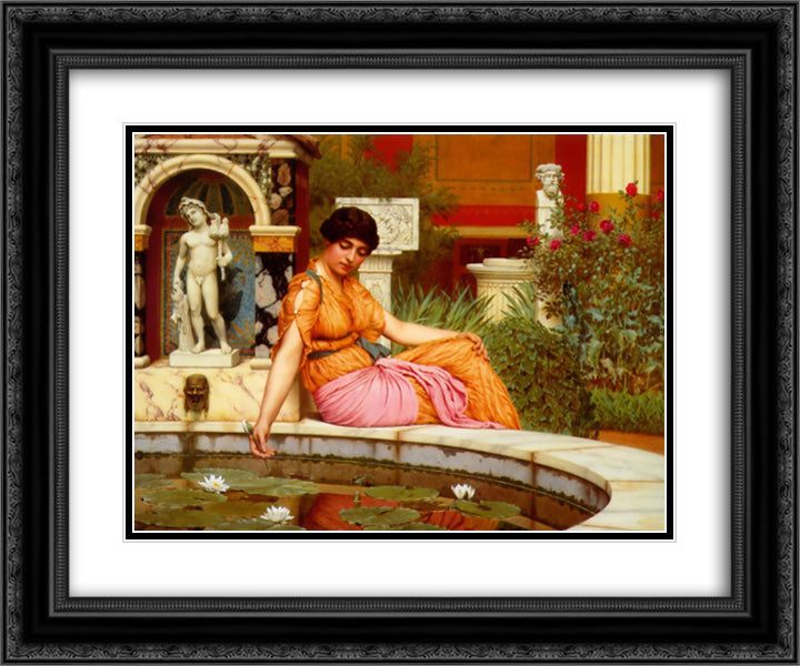 A Lily Pond 24x20 Black Ornate Wood Framed Art Print Poster with Double Matting by Godward, John William