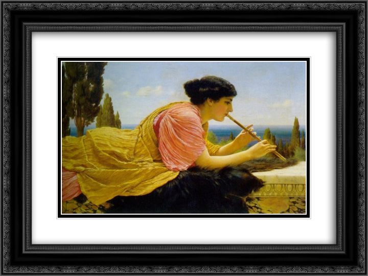 A Melody 24x18 Black Ornate Wood Framed Art Print Poster with Double Matting by Godward, John William