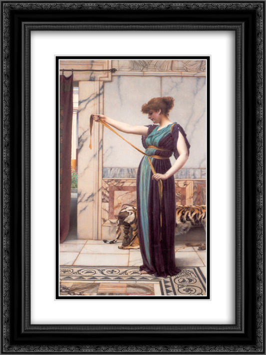 A Pompeian Lady 18x24 Black Ornate Wood Framed Art Print Poster with Double Matting by Godward, John William