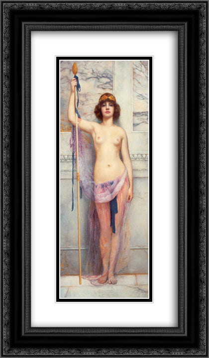 A Priestess 14x24 Black Ornate Wood Framed Art Print Poster with Double Matting by Godward, John William