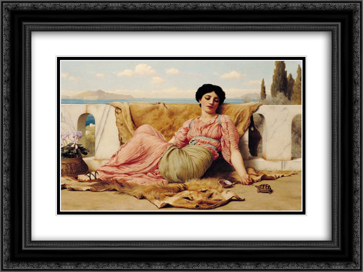 A Quiet Pet 24x18 Black Ornate Wood Framed Art Print Poster with Double Matting by Godward, John William