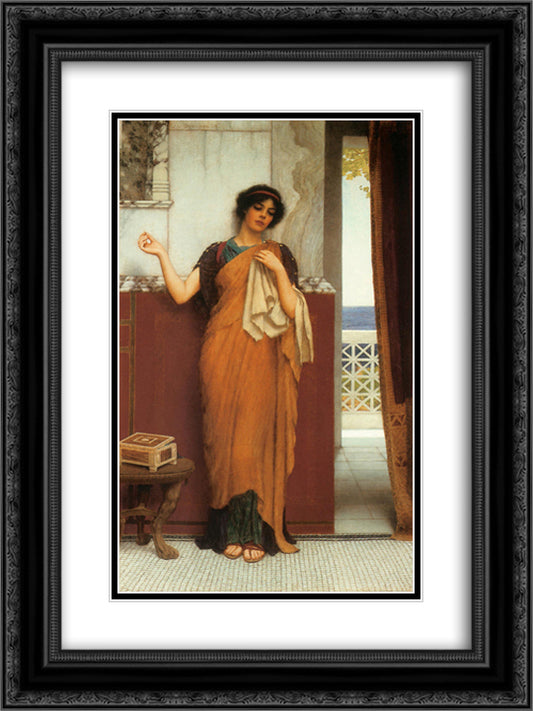 A Stitch in Time (Idle Thoughts) 18x24 Black Ornate Wood Framed Art Print Poster with Double Matting by Godward, John William