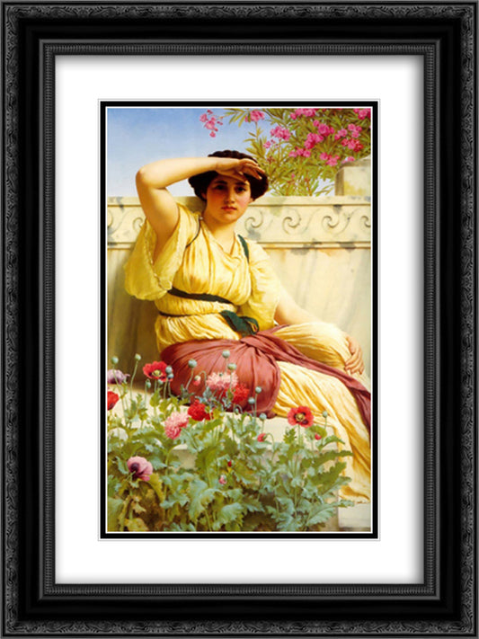 A Tryst 18x24 Black Ornate Wood Framed Art Print Poster with Double Matting by Godward, John William