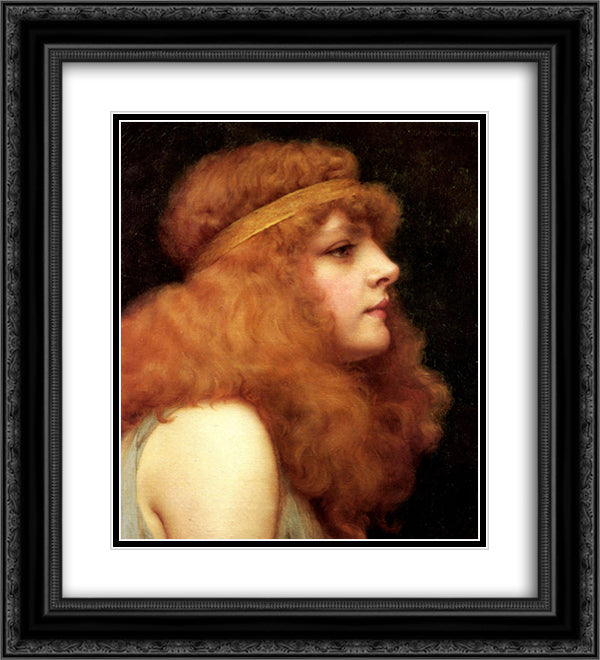 An Auburn Beauty 20x22 Black Ornate Wood Framed Art Print Poster with Double Matting by Godward, John William