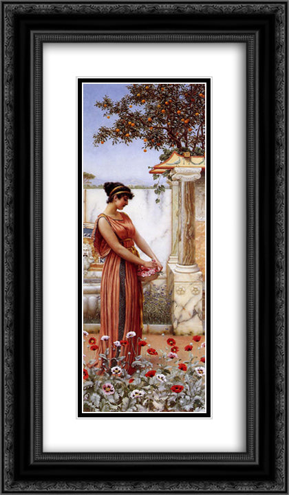 An Idle Hour 14x24 Black Ornate Wood Framed Art Print Poster with Double Matting by Godward, John William