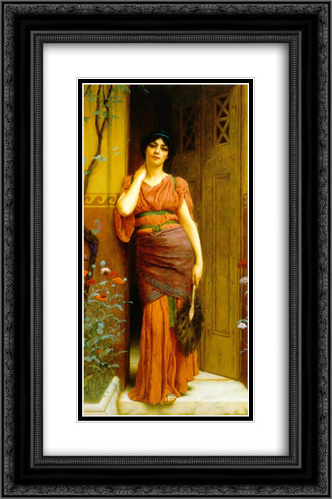 At the Garden Door 16x24 Black Ornate Wood Framed Art Print Poster with Double Matting by Godward, John William