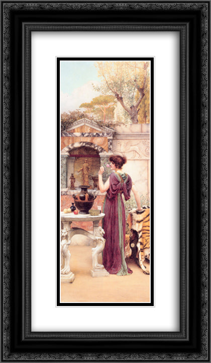 At the Garden Shrine, Pompeii 14x24 Black Ornate Wood Framed Art Print Poster with Double Matting by Godward, John William