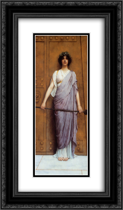 At the Gate of the Temple 14x24 Black Ornate Wood Framed Art Print Poster with Double Matting by Godward, John William