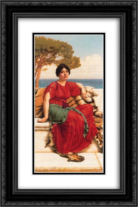 By the Blue Ionian Sea 16x24 Black Ornate Wood Framed Art Print Poster with Double Matting by Godward, John William