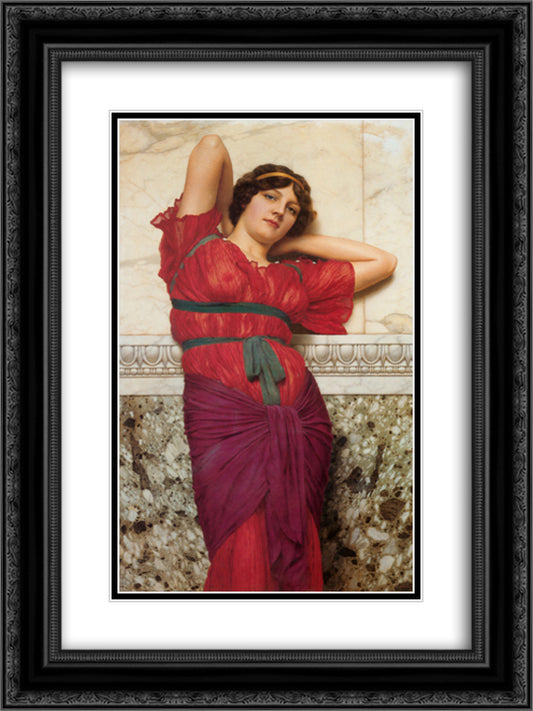 Contemplation 18x24 Black Ornate Wood Framed Art Print Poster with Double Matting by Godward, John William