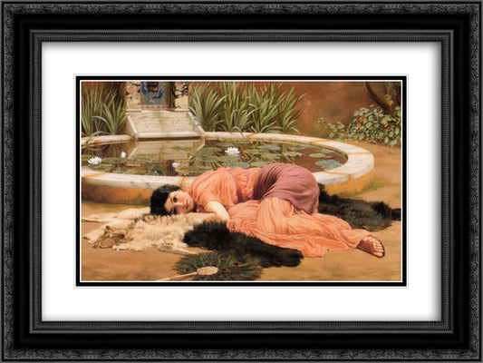 Dolce Far Niente 24x18 Black Ornate Wood Framed Art Print Poster with Double Matting by Godward, John William