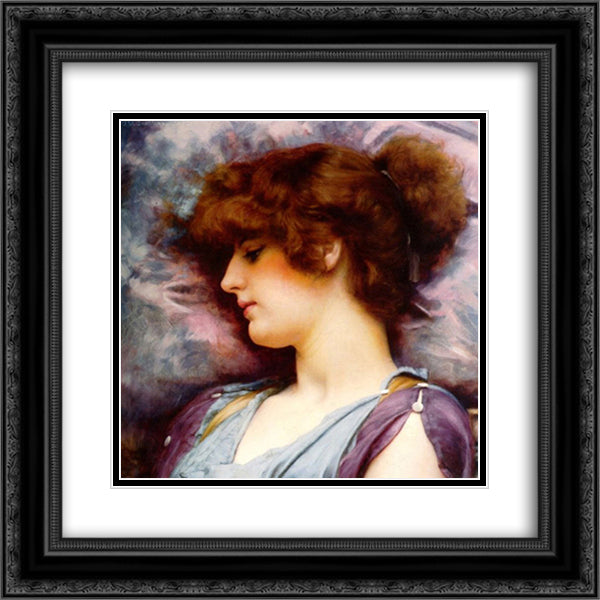 Far Away Thoughts 20x20 Black Ornate Wood Framed Art Print Poster with Double Matting by Godward, John William