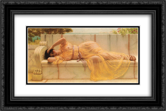 Girl in yellow Drapery 24x16 Black Ornate Wood Framed Art Print Poster with Double Matting by Godward, John William