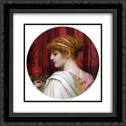 Girl with Red Rose 20x20 Black Ornate Wood Framed Art Print Poster with Double Matting by Godward, John William