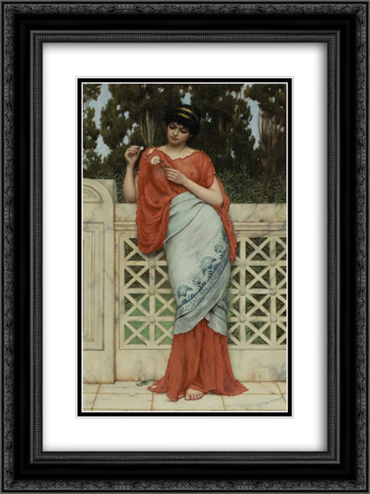 He Loves Me, He Loves Me Not 18x24 Black Ornate Wood Framed Art Print Poster with Double Matting by Godward, John William