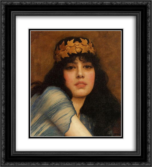 Head of a Girl (also known as The Priestess) 20x22 Black Ornate Wood Framed Art Print Poster with Double Matting by Godward, John William