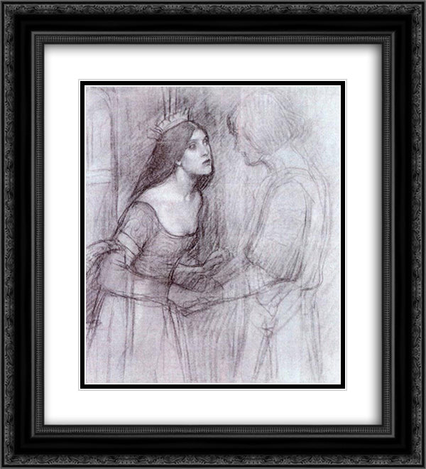 A Female Study 20x22 Black Ornate Wood Framed Art Print Poster with Double Matting by Waterhouse, John William