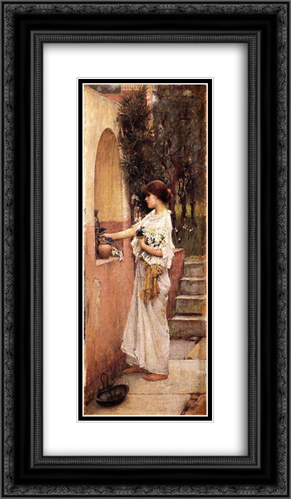 A Roman Offering 14x24 Black Ornate Wood Framed Art Print Poster with Double Matting by Waterhouse, John William