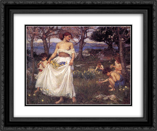 A Song of Springtime 24x20 Black Ornate Wood Framed Art Print Poster with Double Matting by Waterhouse, John William