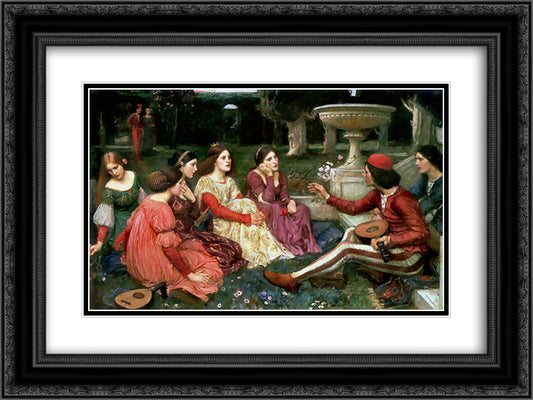 A Tale from the Decameron 24x18 Black Ornate Wood Framed Art Print Poster with Double Matting by Waterhouse, John William