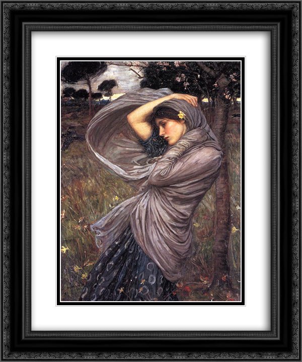 Boreas 20x24 Black Ornate Wood Framed Art Print Poster with Double Matting by Waterhouse, John William