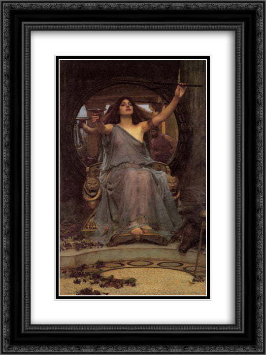 Circe Offering the Cup to Ulysses 18x24 Black Ornate Wood Framed Art Print Poster with Double Matting by Waterhouse, John William