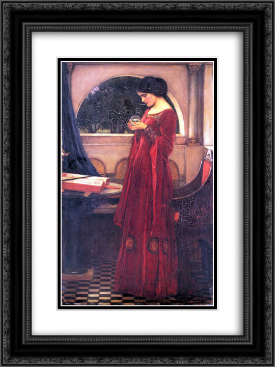 Crystal Ball 18x24 Black Ornate Wood Framed Art Print Poster with Double Matting by Waterhouse, John William