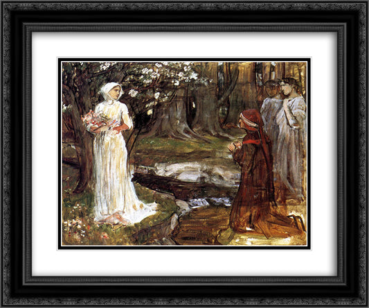 Dante and Beatrice 24x20 Black Ornate Wood Framed Art Print Poster with Double Matting by Waterhouse, John William