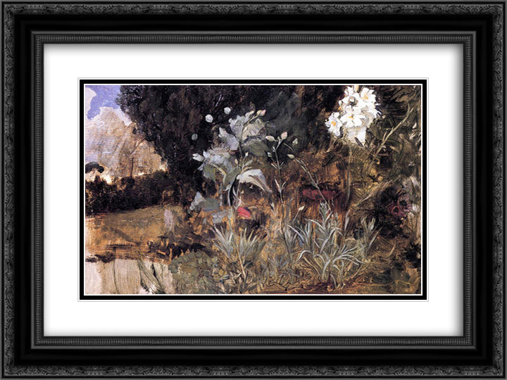 Flower Sketch for The Enchanted Garden 24x18 Black Ornate Wood Framed Art Print Poster with Double Matting by Waterhouse, John William