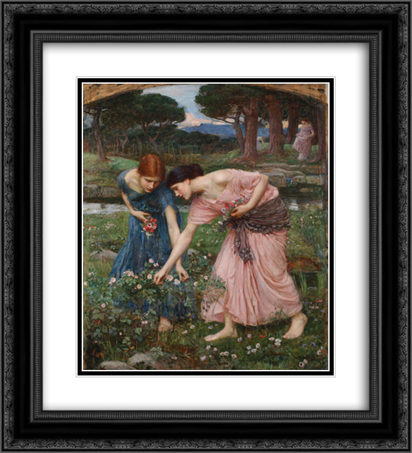 Gather Ye Rosebuds While Ye May 20x22 Black Ornate Wood Framed Art Print Poster with Double Matting by Waterhouse, John William