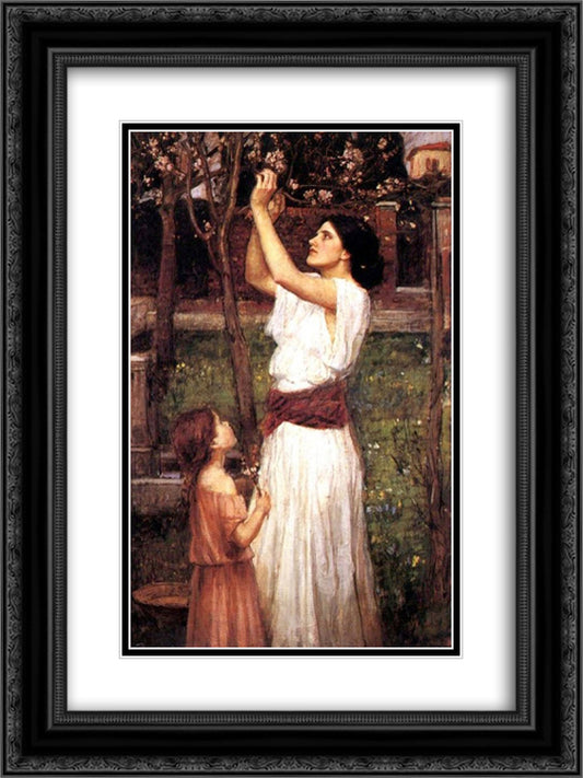 Gathering Almond Blossoms 18x24 Black Ornate Wood Framed Art Print Poster with Double Matting by Waterhouse, John William