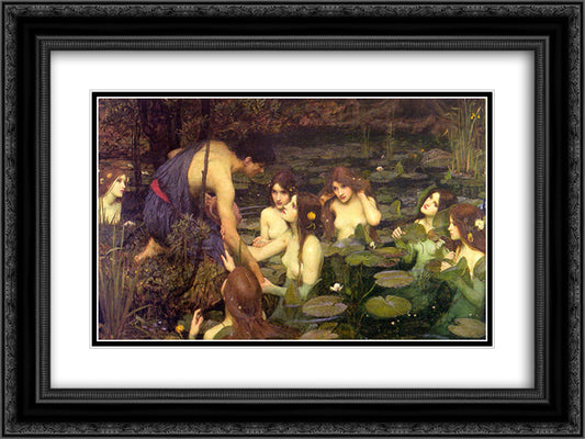 Hylas and the Nymphs 24x18 Black Ornate Wood Framed Art Print Poster with Double Matting by Waterhouse, John William