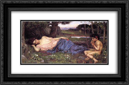 Listen to my Sweet Pipings 24x16 Black Ornate Wood Framed Art Print Poster with Double Matting by Waterhouse, John William