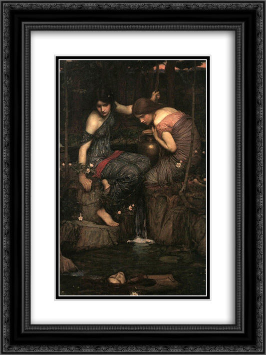 Nymphs Finding the Head of Orpheus 18x24 Black Ornate Wood Framed Art Print Poster with Double Matting by Waterhouse, John William