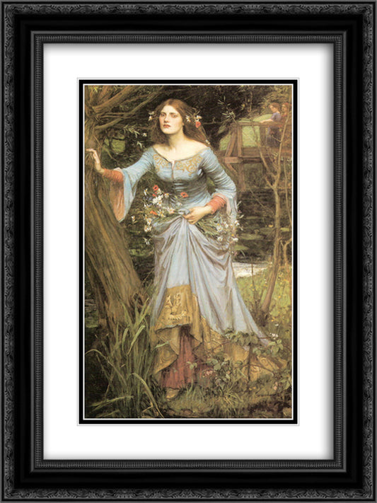 Ophelia 18x24 Black Ornate Wood Framed Art Print Poster with Double Matting by Waterhouse, John William