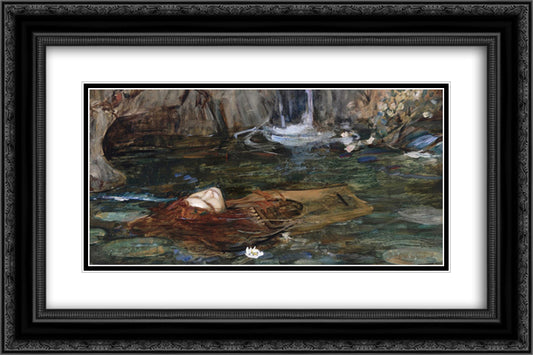 Orpheus 24x16 Black Ornate Wood Framed Art Print Poster with Double Matting by Waterhouse, John William