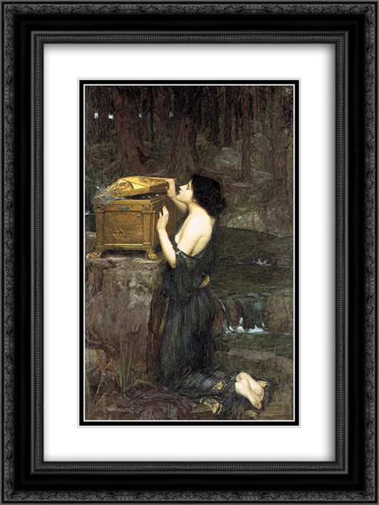 Pandora 18x24 Black Ornate Wood Framed Art Print Poster with Double Matting by Waterhouse, John William