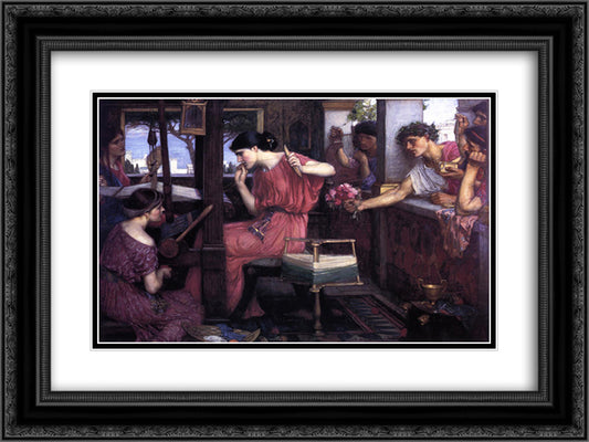 Penelope and the Suitors 24x18 Black Ornate Wood Framed Art Print Poster with Double Matting by Waterhouse, John William