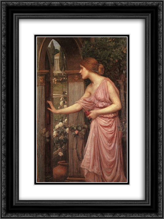 Psyche entering Cupid's Garden 18x24 Black Ornate Wood Framed Art Print Poster with Double Matting by Waterhouse, John William