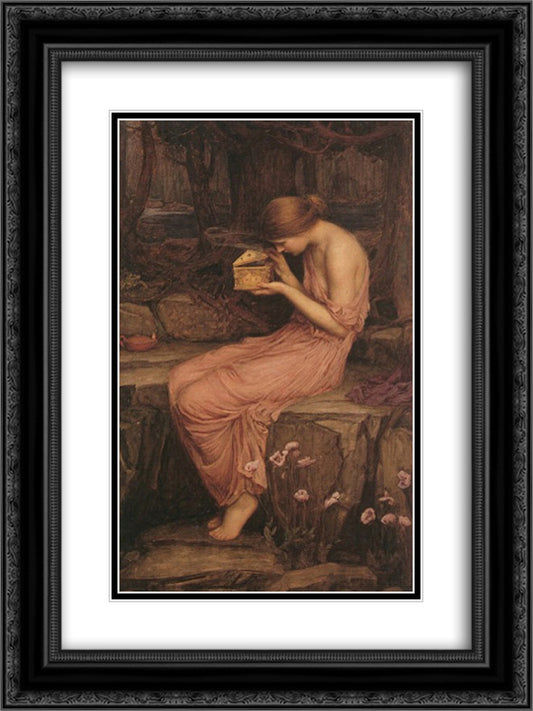 Psyche Opening the Golden Box 18x24 Black Ornate Wood Framed Art Print Poster with Double Matting by Waterhouse, John William