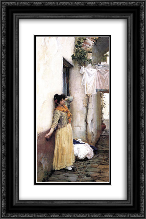 Resting 16x24 Black Ornate Wood Framed Art Print Poster with Double Matting by Waterhouse, John William