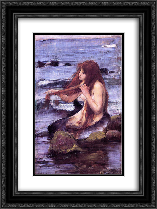 Sketch for A Mermaid 18x24 Black Ornate Wood Framed Art Print Poster with Double Matting by Waterhouse, John William