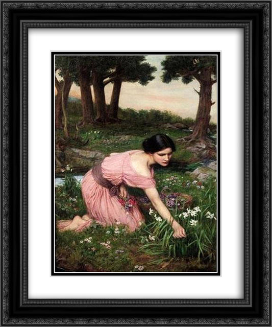 Spring Spreads One Green Lap of Flowers 20x24 Black Ornate Wood Framed Art Print Poster with Double Matting by Waterhouse, John William