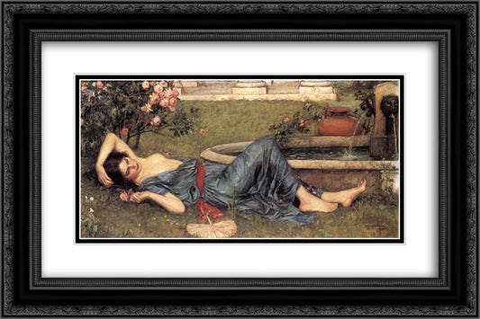 Sweet Summer 24x16 Black Ornate Wood Framed Art Print Poster with Double Matting by Waterhouse, John William