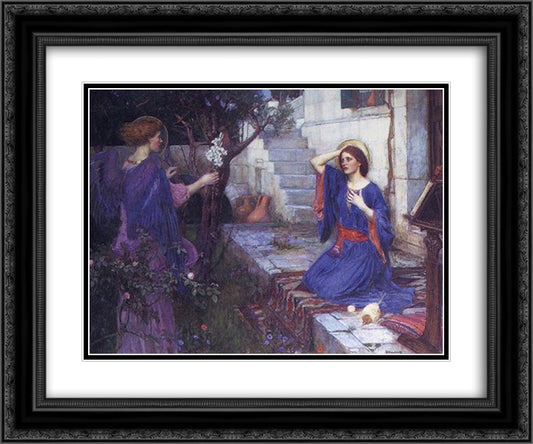 The Annunciation 24x20 Black Ornate Wood Framed Art Print Poster with Double Matting by Waterhouse, John William