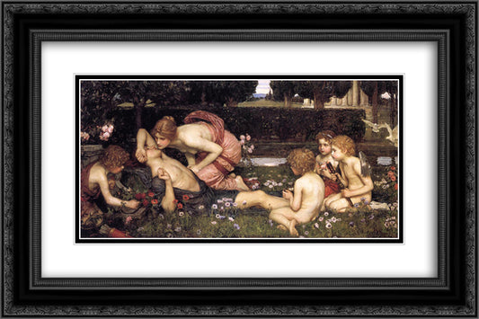 The Awakening of Adonis 24x16 Black Ornate Wood Framed Art Print Poster with Double Matting by Waterhouse, John William