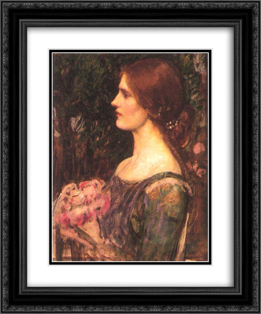 The Bouquet 20x24 Black Ornate Wood Framed Art Print Poster with Double Matting by Waterhouse, John William