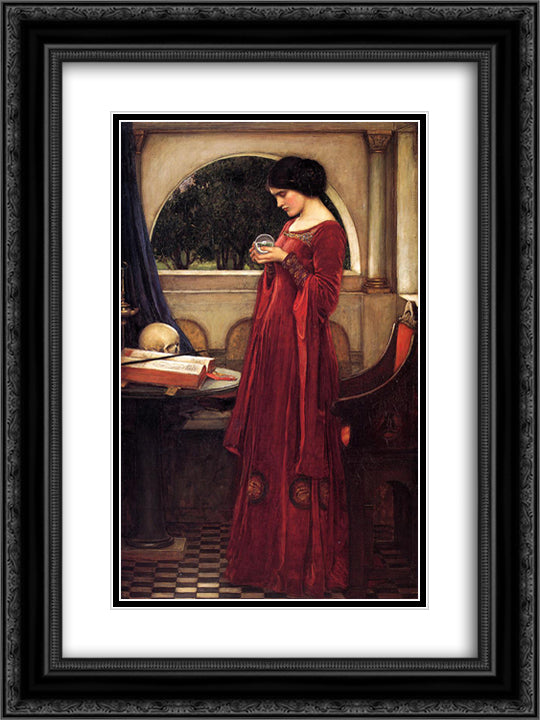 The Crystal Ball 18x24 Black Ornate Wood Framed Art Print Poster with Double Matting by Waterhouse, John William