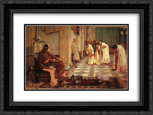 The favourites of Emperor Honorius 24x18 Black Ornate Wood Framed Art Print Poster with Double Matting by Waterhouse, John William